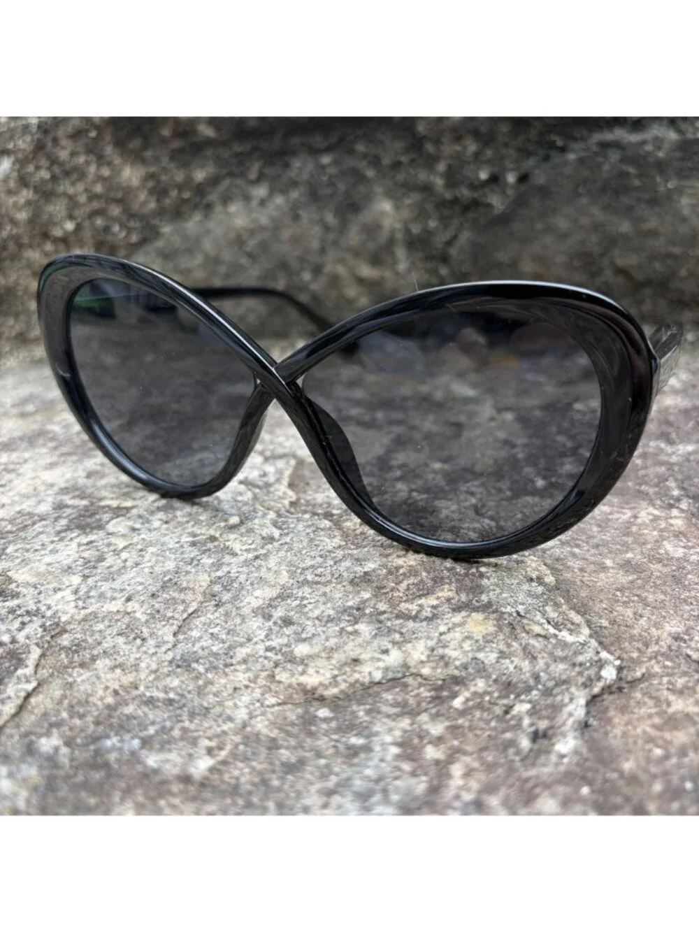 Crossover Bridge Infinity Sunglasses Glossy Black Oversized Butterfly Cat Eye